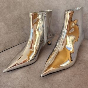 Gianni Bini Booties 6 Silver Mirror Georgina Kitten Heels Pointed Toe New $140